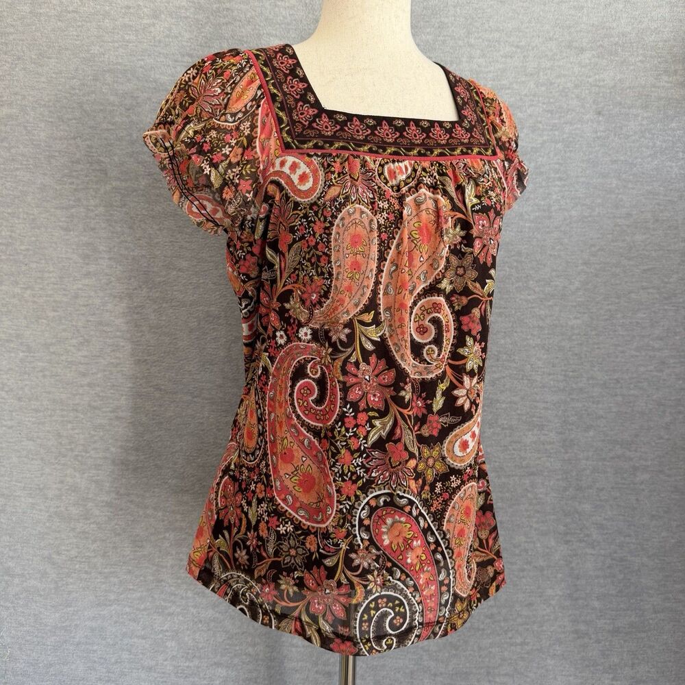 Apt 9 Mesh Boho Top Size M Paisley Festival Boho Forest Fairy Grunge Gypsy Brown